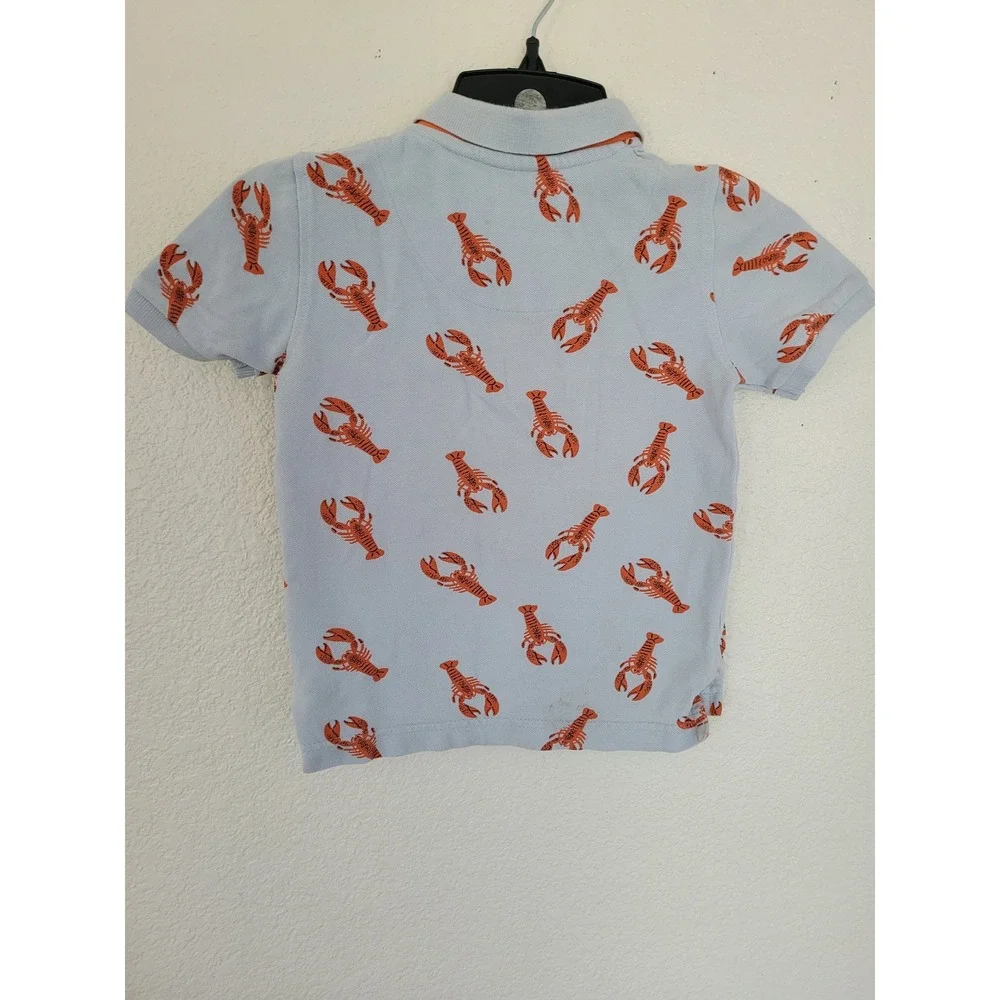 Boden Boys Light Blue Orange Lobster Print Polo Shirt Size 4-5Y Nautical #5